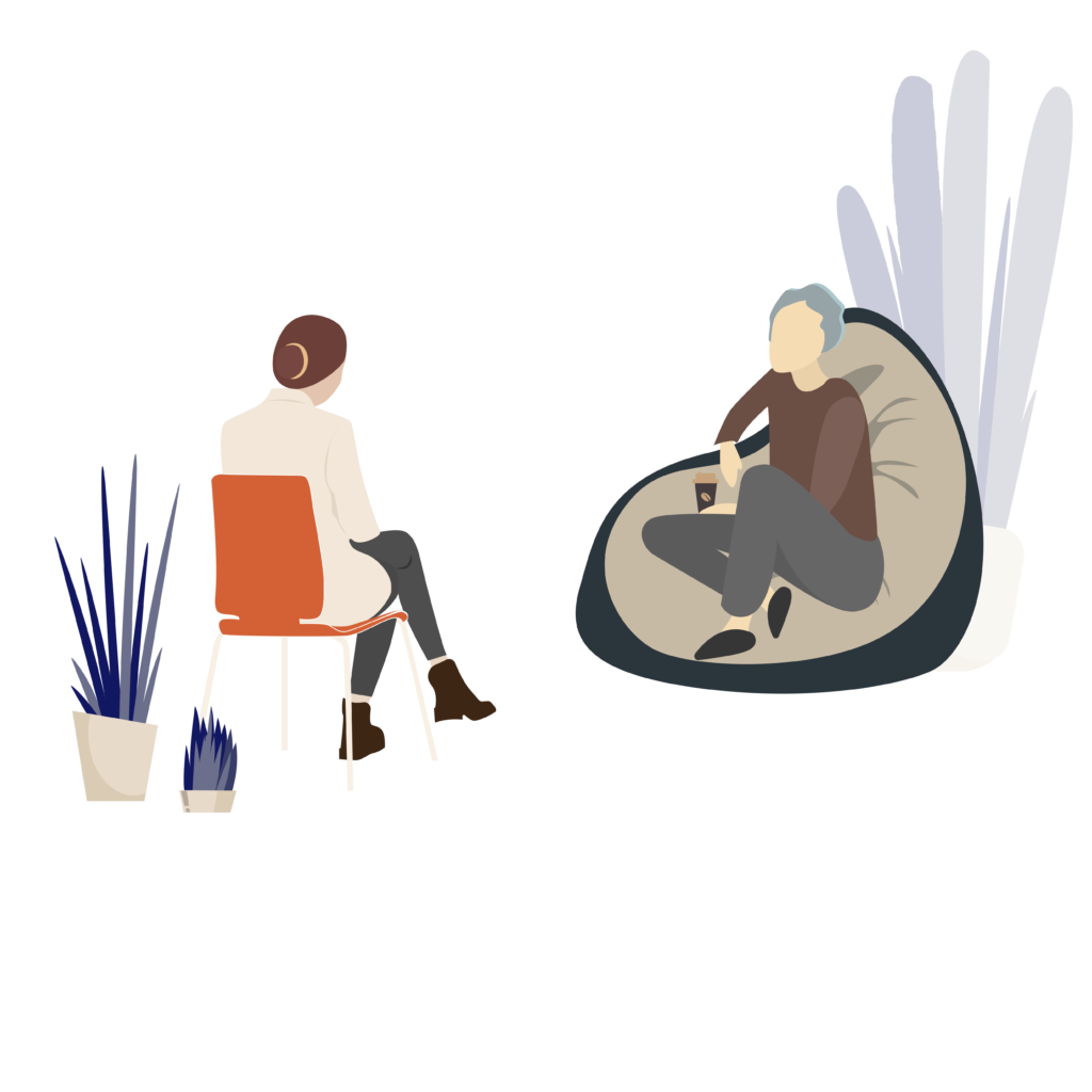 Individuelle Psychotherapiesitzung, persönlicher Assistent. Psychiater hört Patienten zu, psychische Unterstützung, medizinische Sitzungspsychotherapie, Therapie und Behandlung der geistigen Gesundheit, Vektorillustration